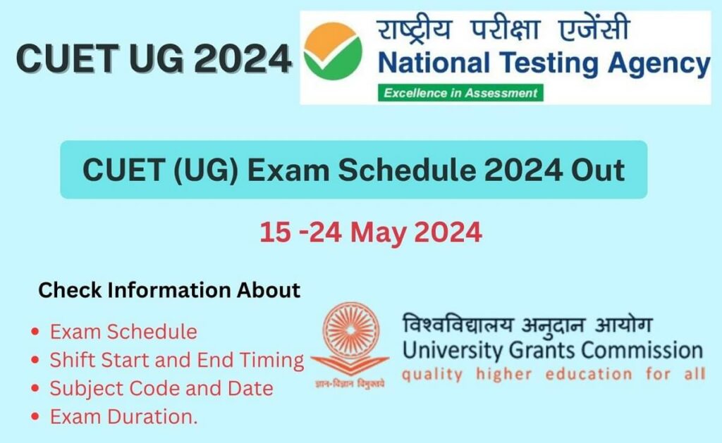 CUET UG 2024 परीक्षा अनुसूची और शिफ्ट समय की जानकारी
