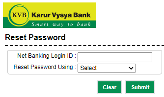 kvb नेट बैंकिंग पासवर्ड रीसेट फॉर्म