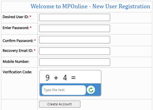 mponline new user registration form