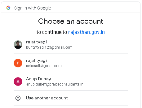 Google registration page for sso rajasthan