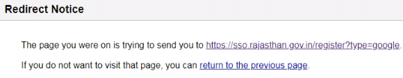 google sso registration login redirect warning page