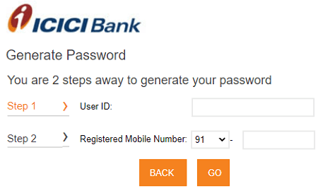 आईसीआईसीआई नेट बैंकिंग पासवर्ड जेनरेट फॉर्म
