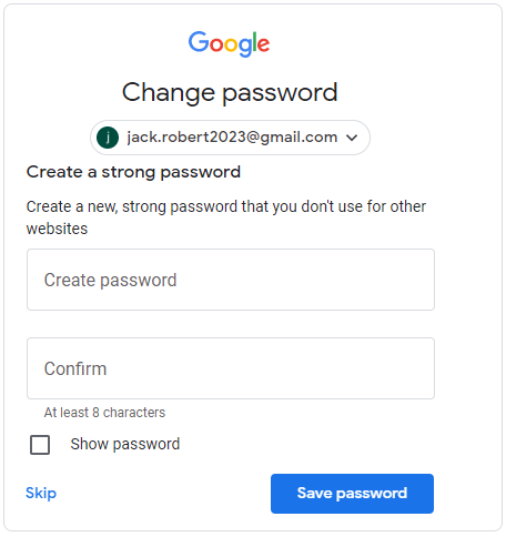 जीमेल के लिए एक नया पासवर्ड बनाएं