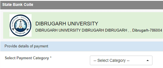 डिब्रूगढ़ विश्वविद्यालय भुगतान श्रेणी चयन पृष्ठ